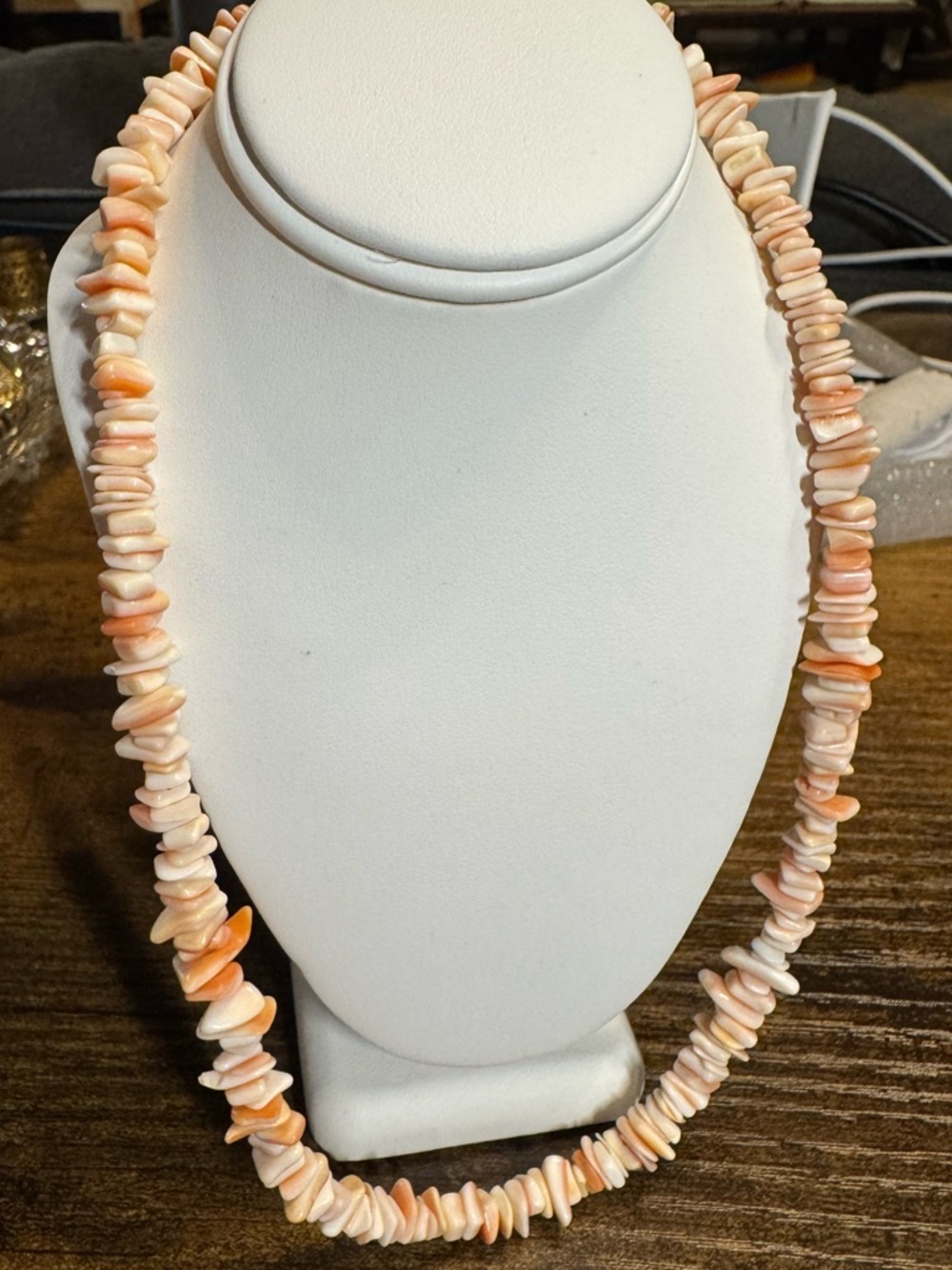 Vintage Pink Puka Shell Chip Necklace from 90s Preppy Surfer Style